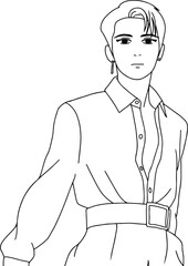 cartoon outline of kpop idols performing. cool Korean street idol. wear a stylish outfit
