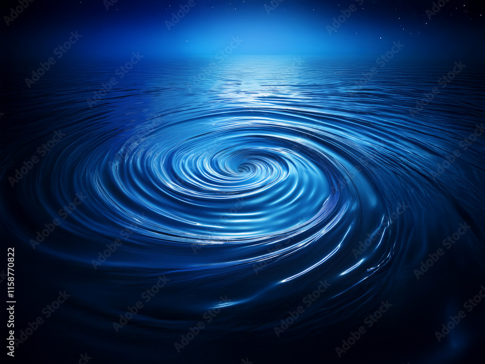 Poster a mesmerizing whirlpool of deep blue water spirals under a twilight sky, creating a captivating and 