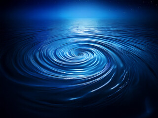 A mesmerizing whirlpool of deep blue water spirals under a twilight sky, creating a captivating and mysterious scene.  The swirling vortex draws the eye into its depths.