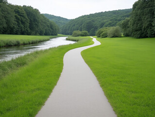 Obraz premium Experience Togetherness: Tandem Biking Adventure Along Serene Riverside Pathways Pedaling Upwards