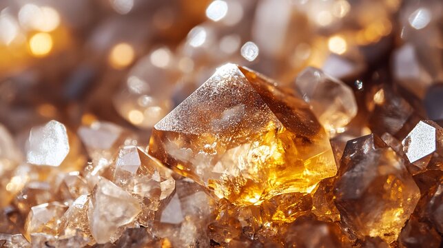 Citrine crystal cluster shining with warm golden light