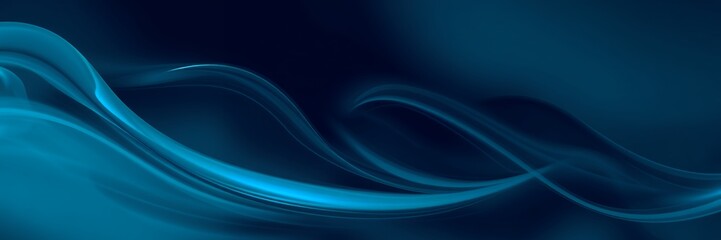 Abstract Blue Waveforms: Serene Teal Swirls on Dark Background, Generate Ai