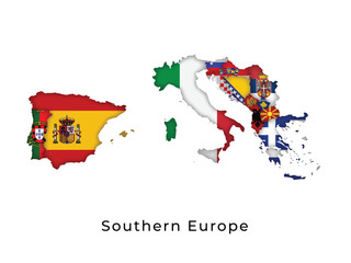 Obraz premium Southern Europe Map Highlighting Flags of Each Country
