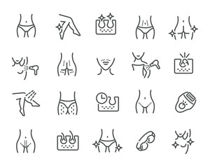A creative set of vector icons for hair removal in different areas of the body is easy to use.