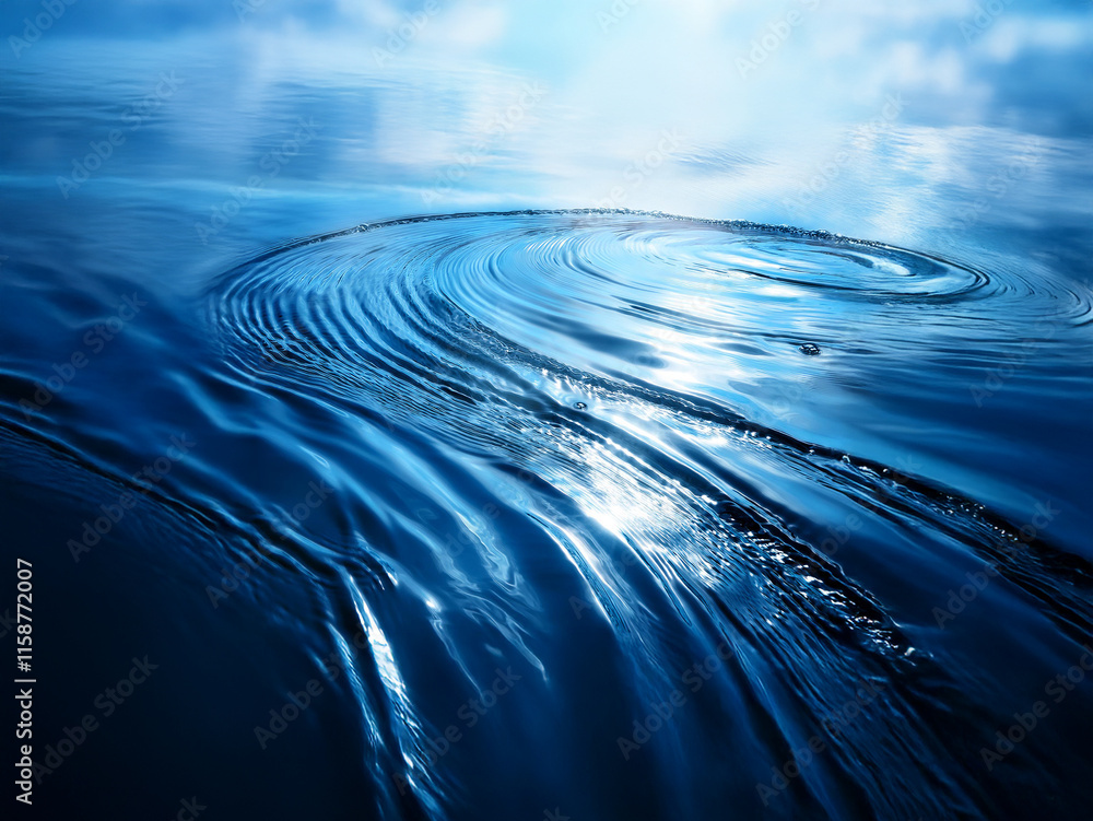 Aufkleber serene ocean surface with concentric ripples expanding from a central point, reflecting sunlight. th