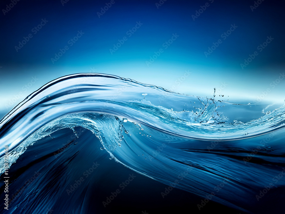 Aufkleber A mesmerizing wave of clear, blue water gracefully curves across the image, creating a sense of fluidity and serenity.  The water's surface glistens, reflecting light with subtle highlights and splash