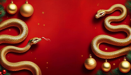 Obraz premium Chinese New year red background with golden snake.