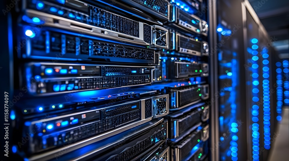 Aufkleber illuminated server racks in modern data center
