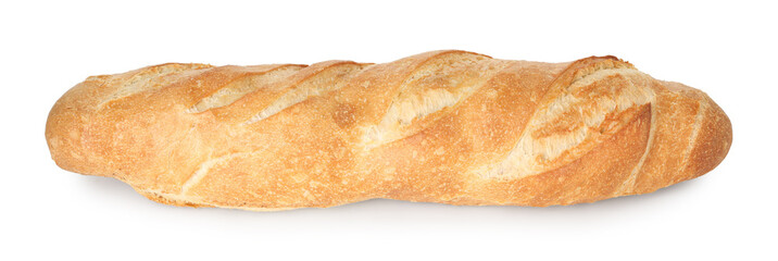 One freshly baked baguette isolated on white