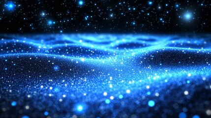 Obraz premium Abstract Digital Wave Background with Blue Glowing Particles and Data Flow for Technology, AI, and Network Visualization Concepts