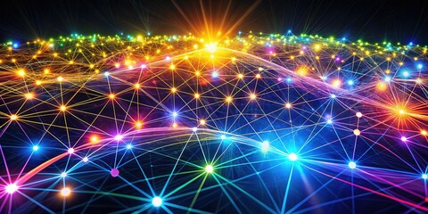 Obraz premium Abstract lines of a digital network, captured in long exposure.