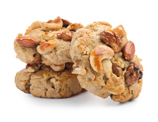 Tasty cookies with nuts isolated on white
