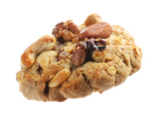One tasty cookie with nuts isolated on white