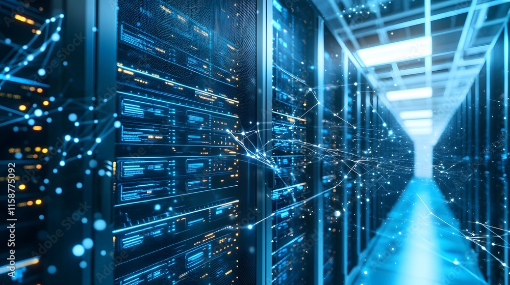 Poster illuminated server room network data center