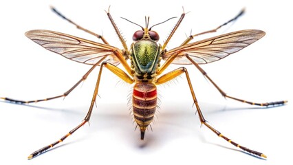AI-created mosquito drone photo, white backdrop.