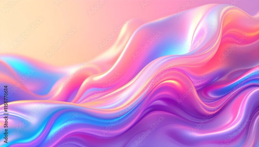 Poster pastel colored holographic abstract texture background as liquid waves of silk in vibrant neon color