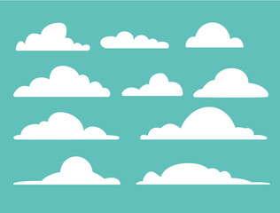 A Variety of Clouds. Abstract white cloudy set isolated on blue background. Vector illustration
