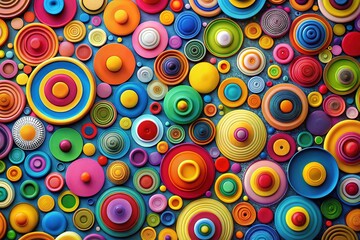 Bold, colorful circle design; dynamic abstract background.