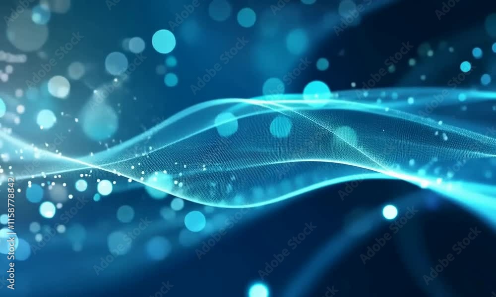 Poster Blue bokeh abstract digital shimmering wavy background in motion