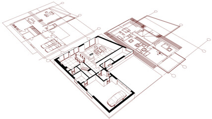 house architectural project sketch 3d illustration	
