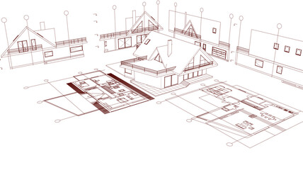 house architectural project sketch 3d illustration	
