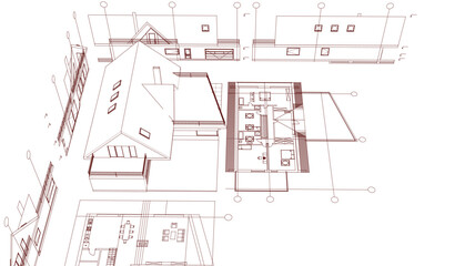 house architectural project sketch 3d illustration	
