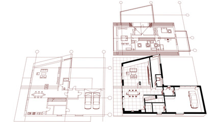 house architectural project sketch 3d illustration	
