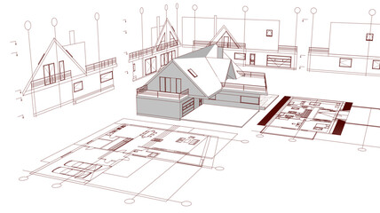 house architectural project sketch 3d illustration	
