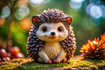 Obraz premium Close-up hedgehog figurine, AI-generated charm.