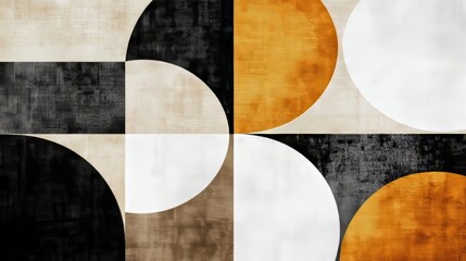 Abstract Geometric Shapes in Earth Tones on Canvas: Retro Art Design, Vintage Texture, Interior Decor Inspiration, Layered Depth, Neutral Color Palette