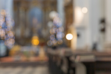 Abstract Christmas church. Bokeh created by photography technique