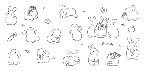 Hand drawn cute bunny, rabbits doodle style, cute bunny, adorable rabbit