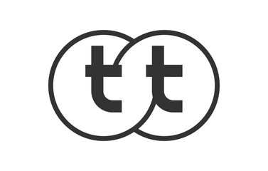Obraz premium TT business company emblem with outline rounds and letters t t. Logo template of two merged circles for brand identity, logotype. Vector Infinity symbol