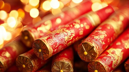 Fototapeta premium Red And Gold Festive Chinese Firecrackers