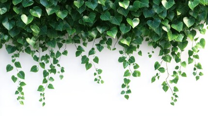 Abundant Green Ivy Vines Cascading Against a Pristine White Wall in a Modern Minimalist Setting