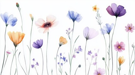 Naklejka premium Seamless watercolor floral pattern,wildflowers seamless pattern on beige,Hand drawn spring illustration,colorful blooming flower background,banner template concept.