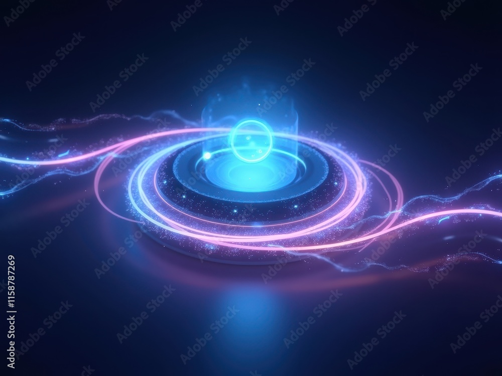 Poster exploration of futuristic quantum energy depicted through abstract art showcasing dynamic light and 