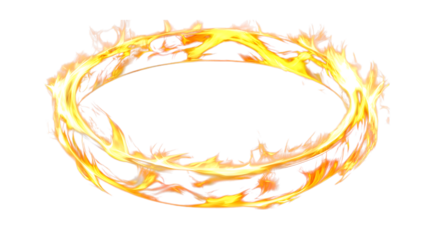 Fiery ring with intense flames and glowing edges, isolated on a transparent background in PNG format.