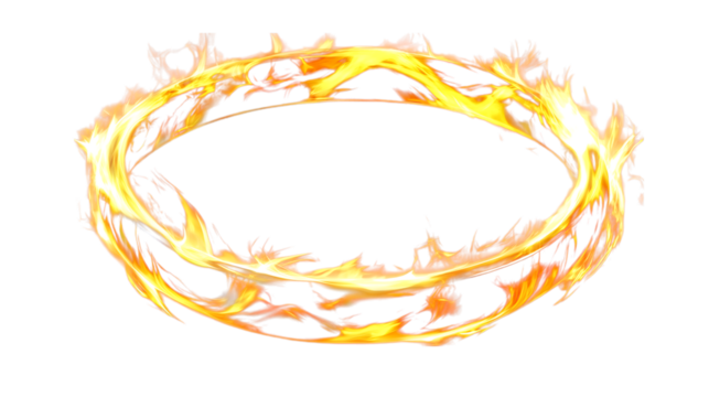 Fiery ring with intense flames and glowing edges, isolated on a transparent background in PNG format.