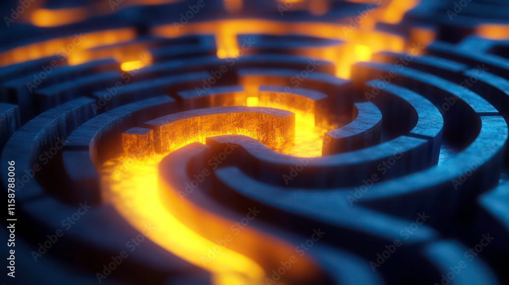Poster Glowing path in a dark stone fingerprint maze.