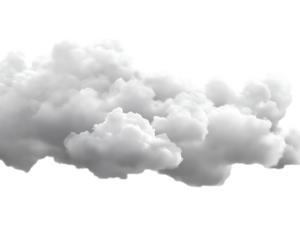 Fluffy white clouds with soft, billowy shapes, isolated on a transparent background in PNG format.
