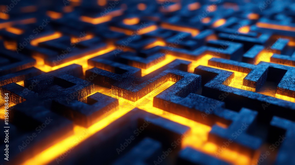 Poster glowing orange lines illuminate a complex dark maze.