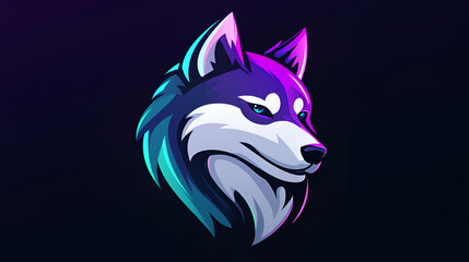 Neon Husky Head, Canine Art, Vibrant Colors, Digital Illustration, Majestic Creature, Stylish Design, Mystical Aura, Night Vision, Gradient Hues, Glowing Fur, Vivid Portrait