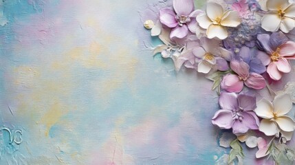 Obraz premium Pastel floral arrangement on textured cardstock with copy space