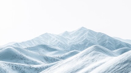 Serene snow-covered mountain range under a bright sky.