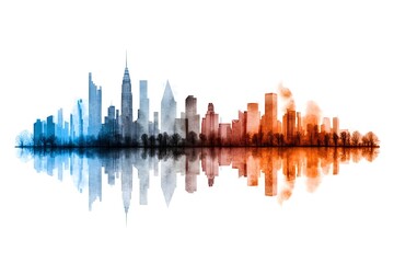 Obraz premium Abstract City Skyline Reflection in Orange and Blue Watercolor Style