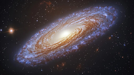 Obraz premium stunning spiral galaxy in cosmic scene, showcasing vibrant colors and intricate details