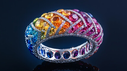 Fototapeta premium stunning rainbow gemstone ring with intricate design and sparkle