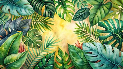 Vibrant watercolor tropical leaf art, a botanical illustration.
