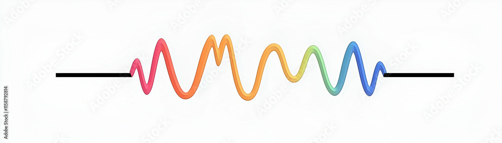 Poster rainbow waveform, abstract colorful sine wave pattern displays vibrant hues gracefully across the ho